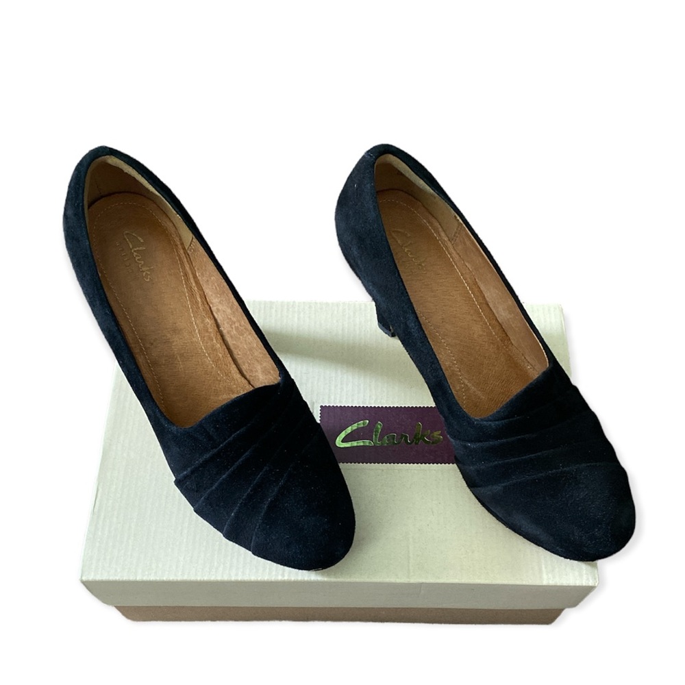 Clarks Delsie Joy Black Suede Heels